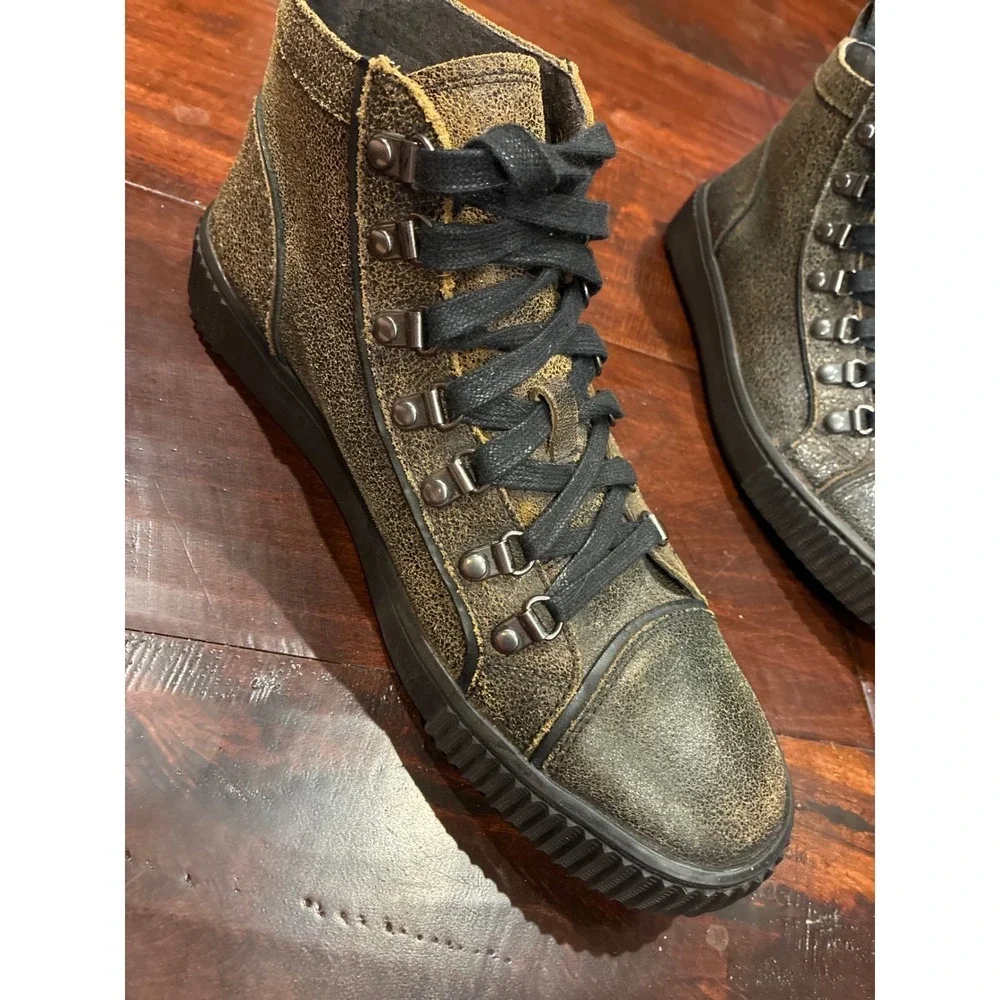 John Varvatos High Top 'Schooner' Boots Mens 8.5 Crackle Leather D Rng Lace Up